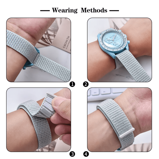 Nylon Hook and Loop One Piece Watch Strap Quick Release Nylon Elastic Fabric Adhesive Weave Loop Watch Strap 20mm 22mm
