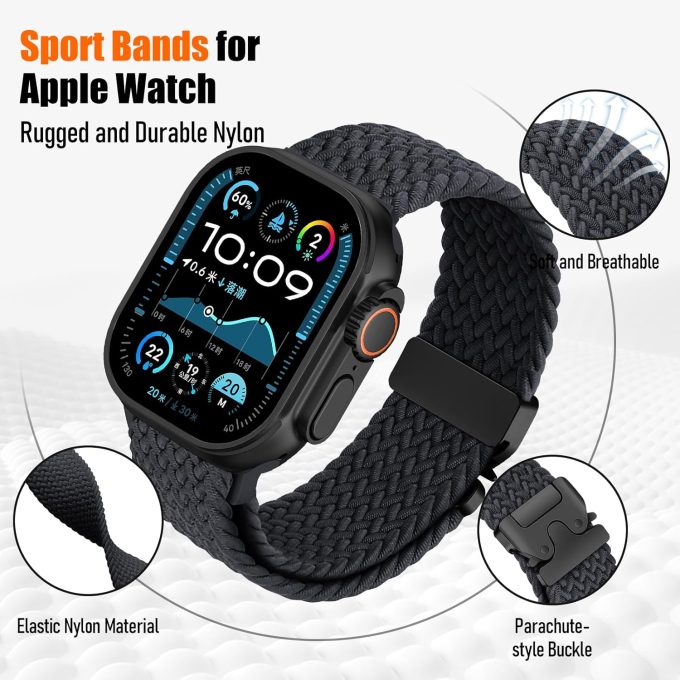 New Buckle Sports Elastic Knitted Nylon Watchband for Apple Watch Band Series Ultra 2 46mm 38mm