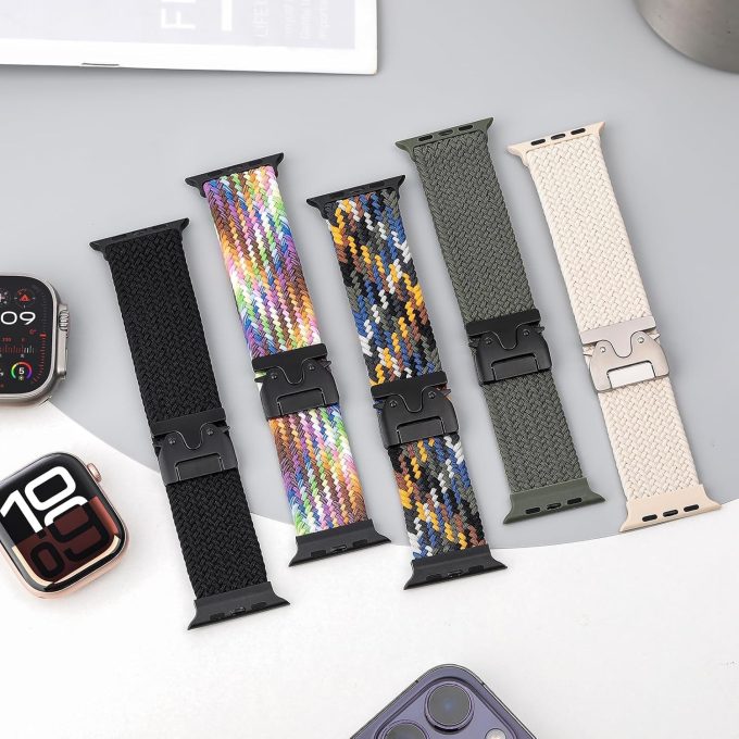 New Buckle Sports Elastic Knitted Nylon Watchband for Apple Watch Band Series Ultra 2 46mm 38mm