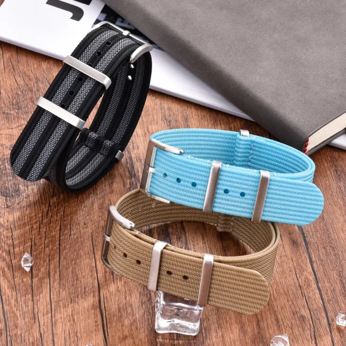 Classic Woven Nylon 20mm/22mm Replacement Strap With Stripe Adjustable Nylon Watch Band
