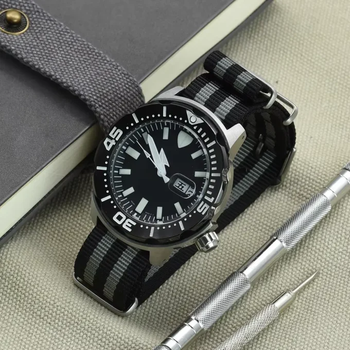 Classic Woven Nylon 20mm/22mm Replacement Strap With Stripe Adjustable Nylon Watch Band