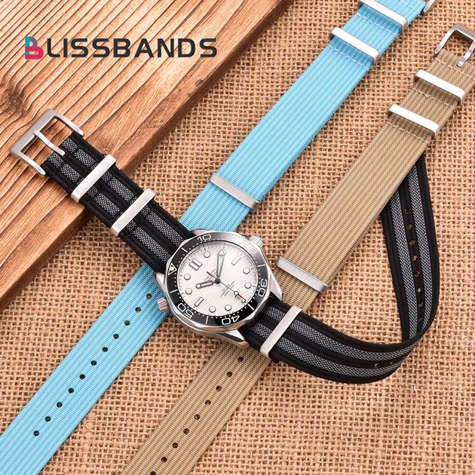 Classic Woven Nylon 20mm/22mm Replacement Strap With Stripe Adjustable Nylon Watch Band